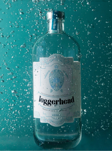 Loggerhead vodka blue background